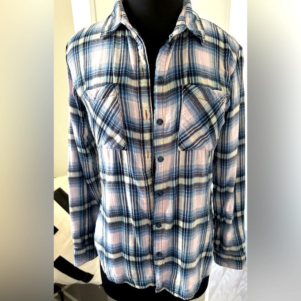 Sanctuary flannel button up shirt Blue shades and a hint of white/light pink XXS